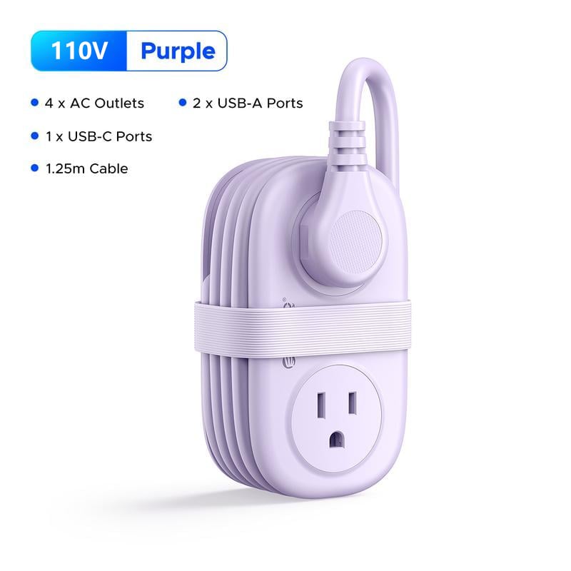 π7 in 1 Travel Power Strip, 4 Outlets 2 USB Ports