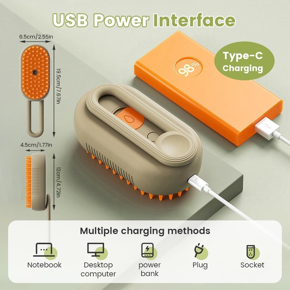 USB Rechargeable Pet Steam Brush – For Deep Clean, Odor Removal & Smooth Hair – Safe for Long, Curly & Short Hair Pets