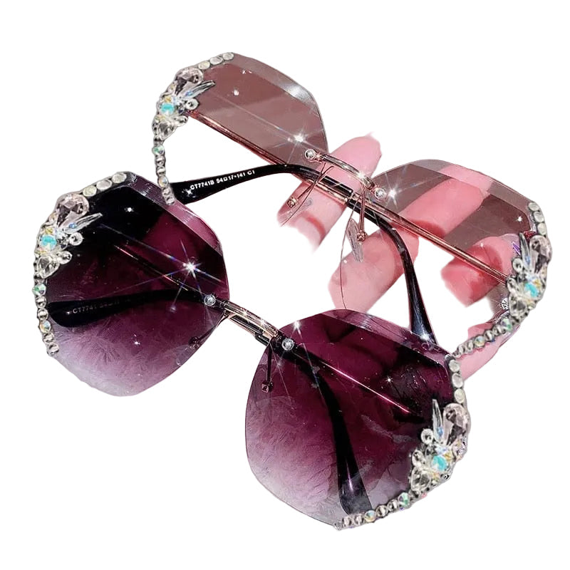 Oversized Gradient Rhinestone Sunglasses - Frameless