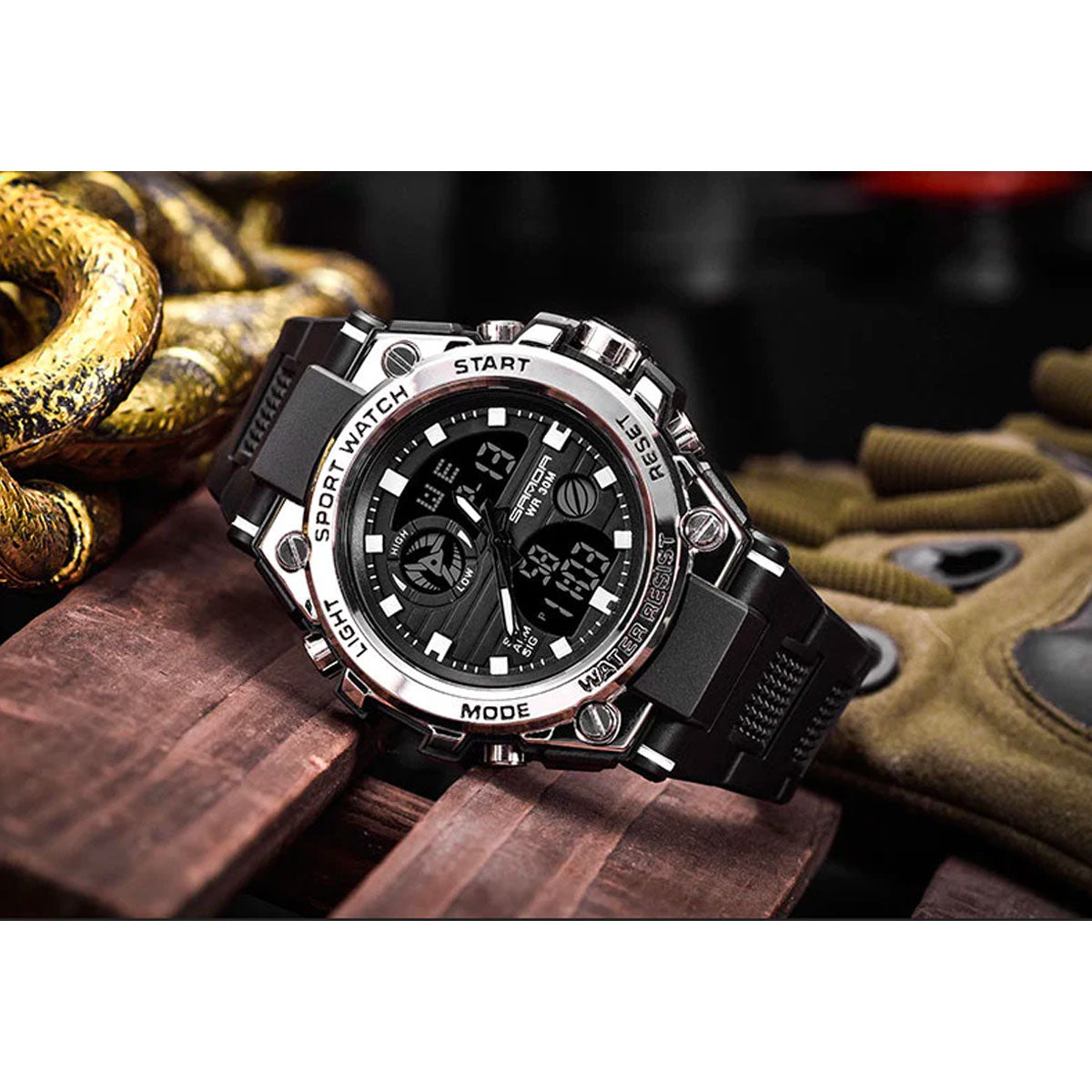 Rugged Men's Tactical Watch with Dual Time