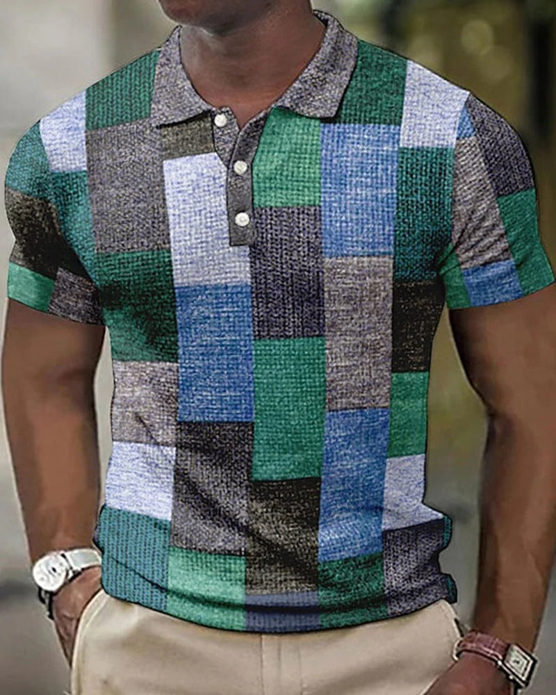 Comfortable Breathable Grid Polo Shirt
