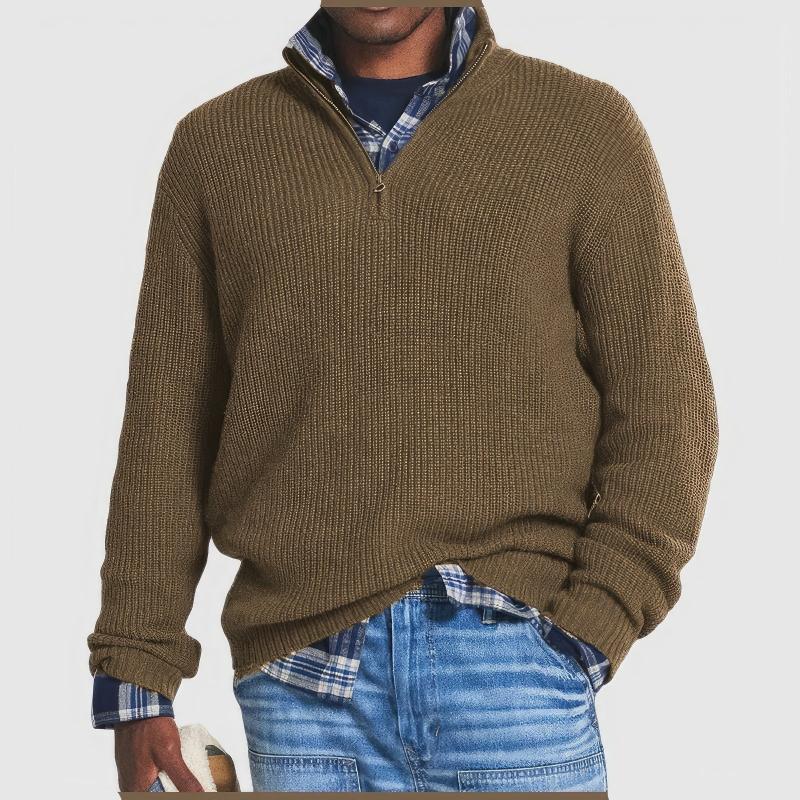Men's Cozy Ribbed Knit Half-Zip Pullover