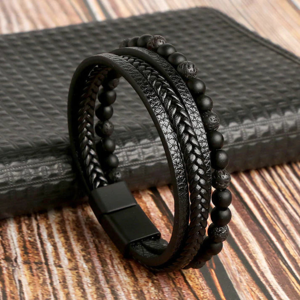 Niki | Men's Braided Leather & Stone Magnetic Bracelet
