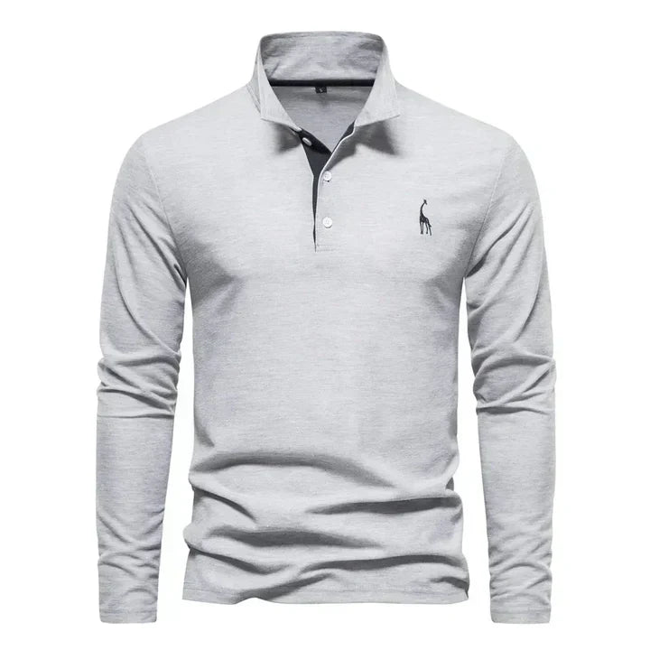 Long Sleeve Polo with Subtle Embroidery