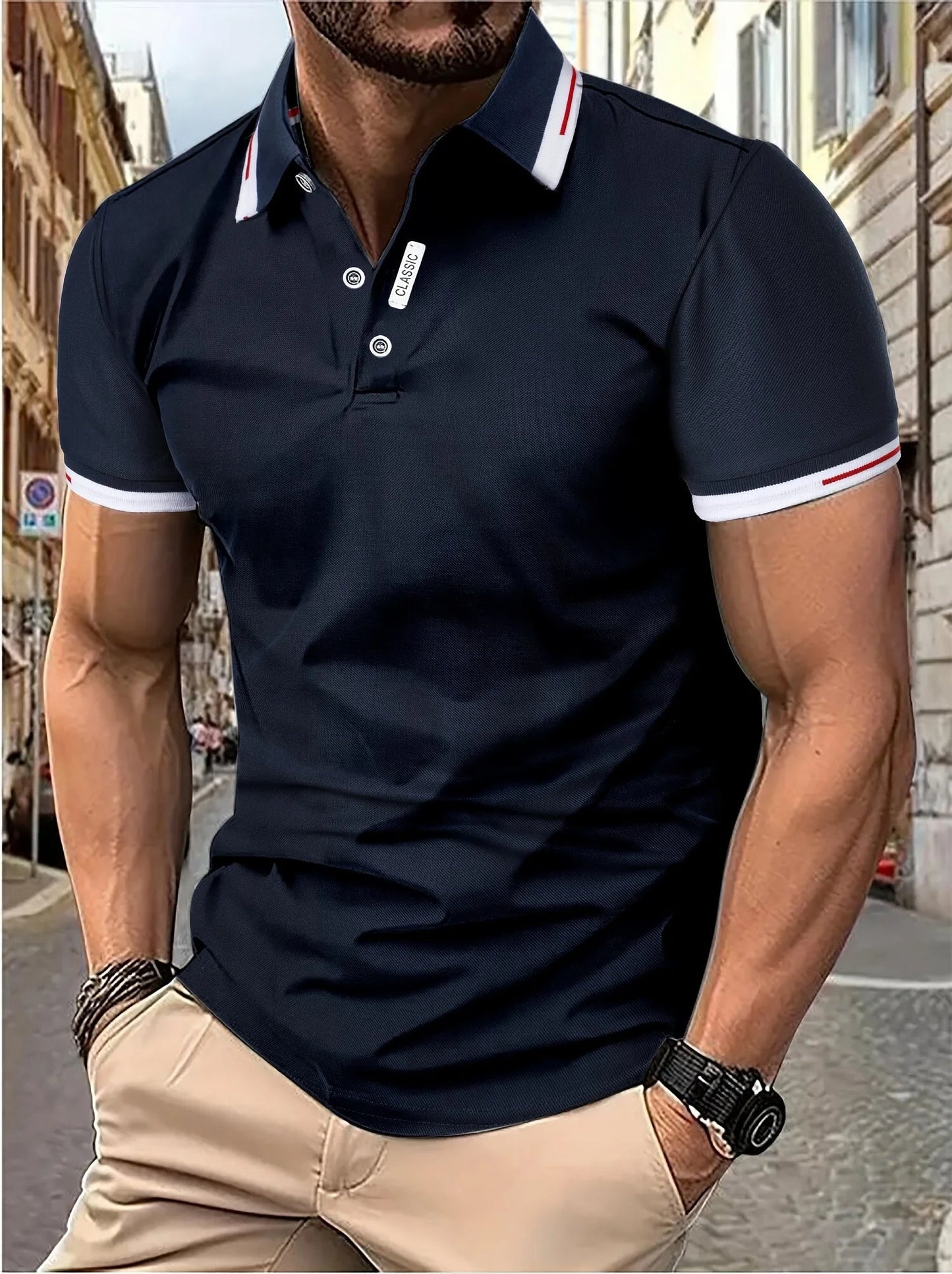 Men's Polo Shirt with Striped Sleeves