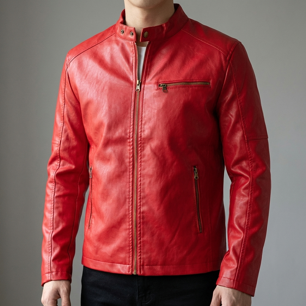 Men's Water-Resistant Zippered Leather Jacket