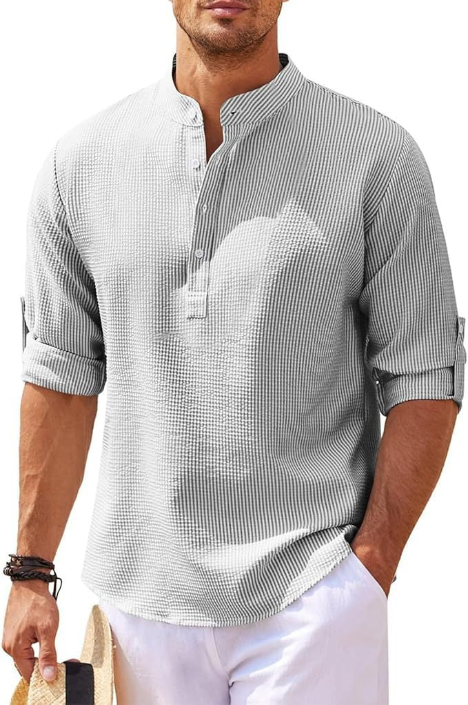 Men's Breathable Textured Henley Shirt
