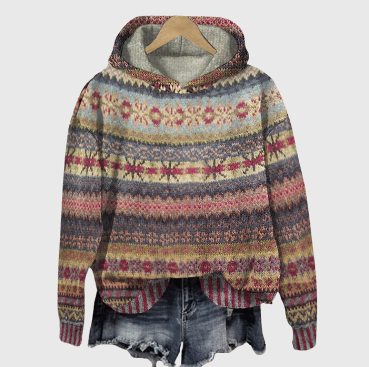 Niki | Women's Nordic Pattern Knit Hooded Sweater