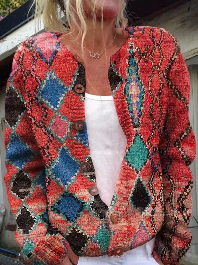 Niki | Button-Front Floral Knit Sweater