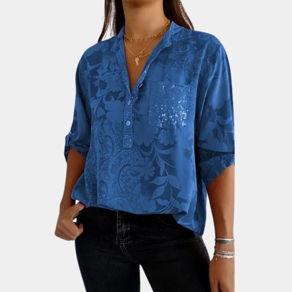 Niki | Women's Jacquard Button-Front Shirt with Adjustable Sleeves