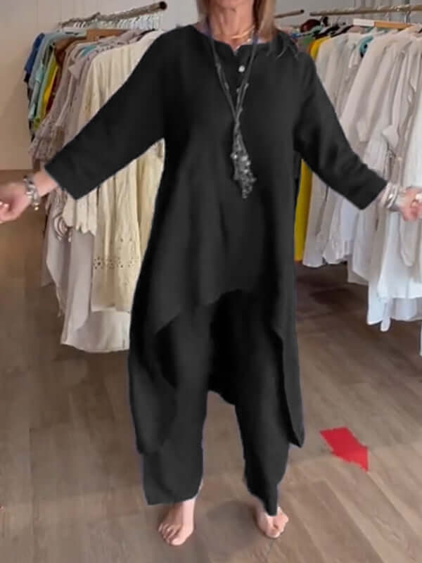 Asymmetrical Linen Tunic & Pant Set