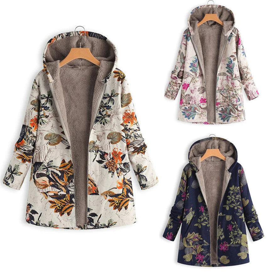 Women's Fleece-Lined Printed Hooded Jacket