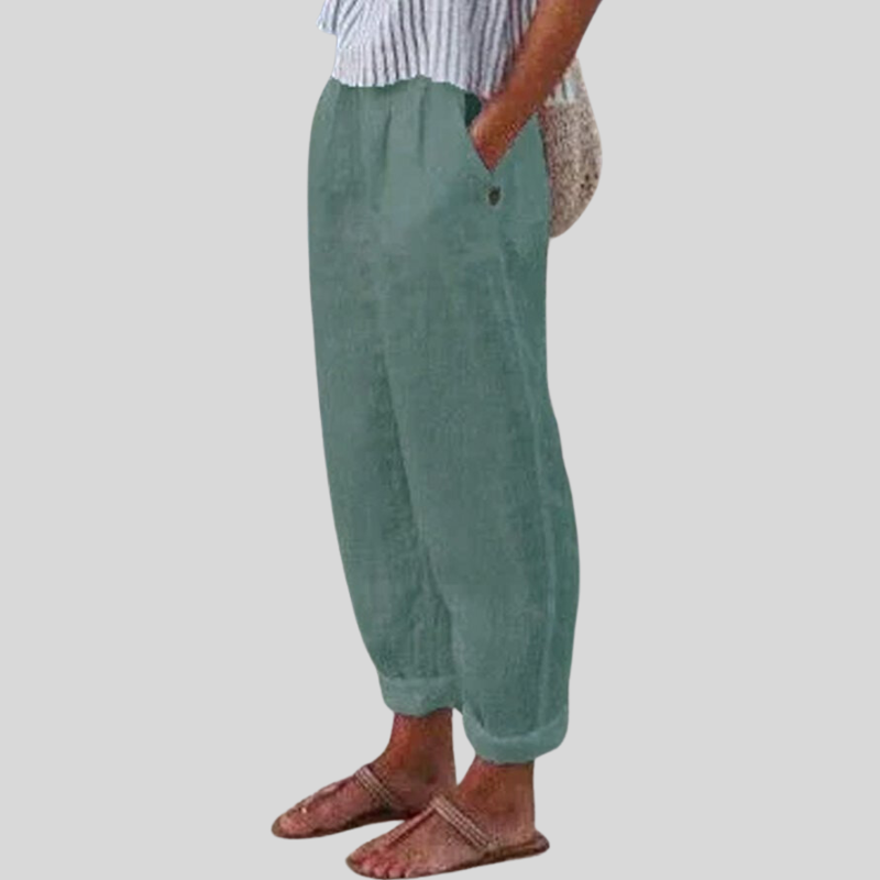 Women's Linen Trousers with Rolled Hem