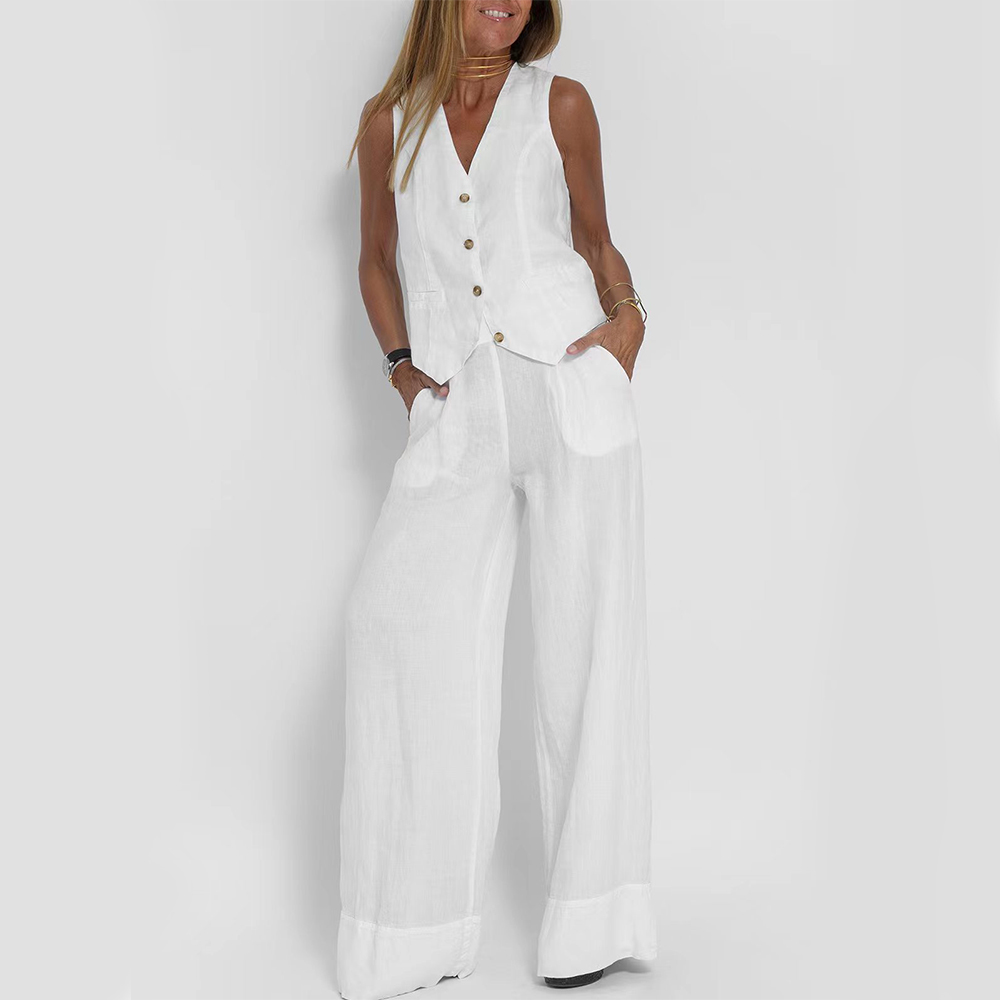 Niki | Women's Breathable Linen Blend Vest and Pants Set