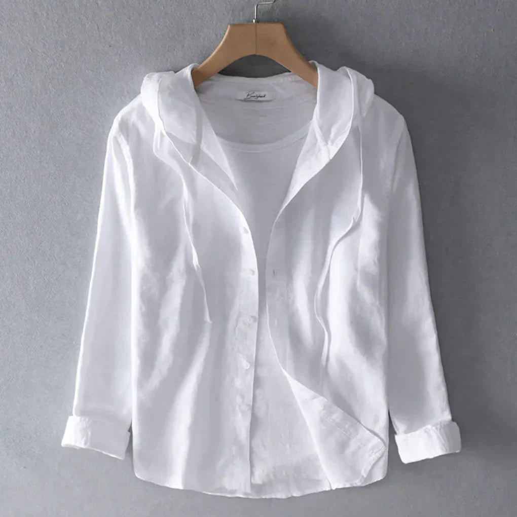 Women's Striped Linen Shirt with Hood