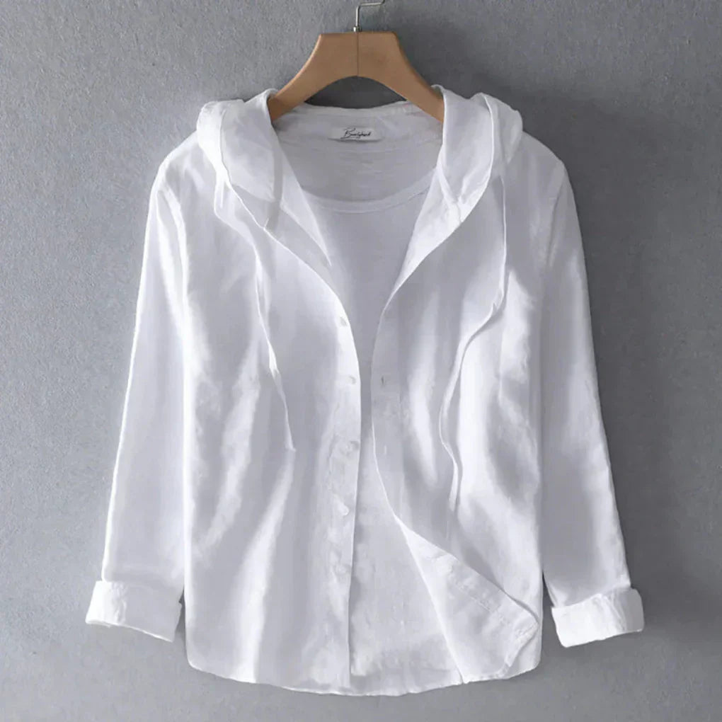 Niki | Breezy Striped Linen Blend Hooded Blouse