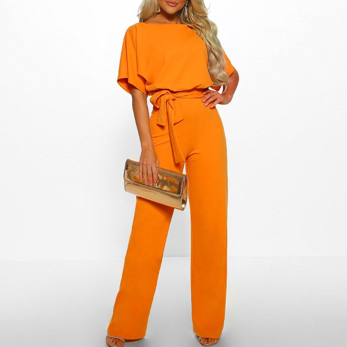 Flowy Wide Leg Jumpsuit with Tie Waist