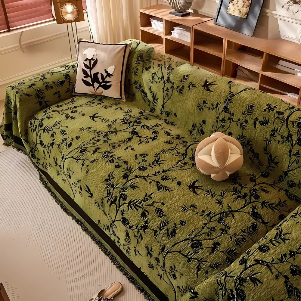 Ormel Elegant Chenille Sofa Throw with Floral Design