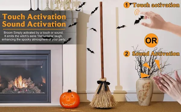 Early Halloween Offer👻 Floating Witch's Broom – Eerie Laughs & Hypnotic Dance at Your Command! 🎃