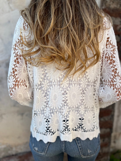 🏆Flash Sale⚡ 50K+ SOLD! Almost Gone-💥Cutout Embroidered V-Neck Button Long Sleeve Top,Best gifts