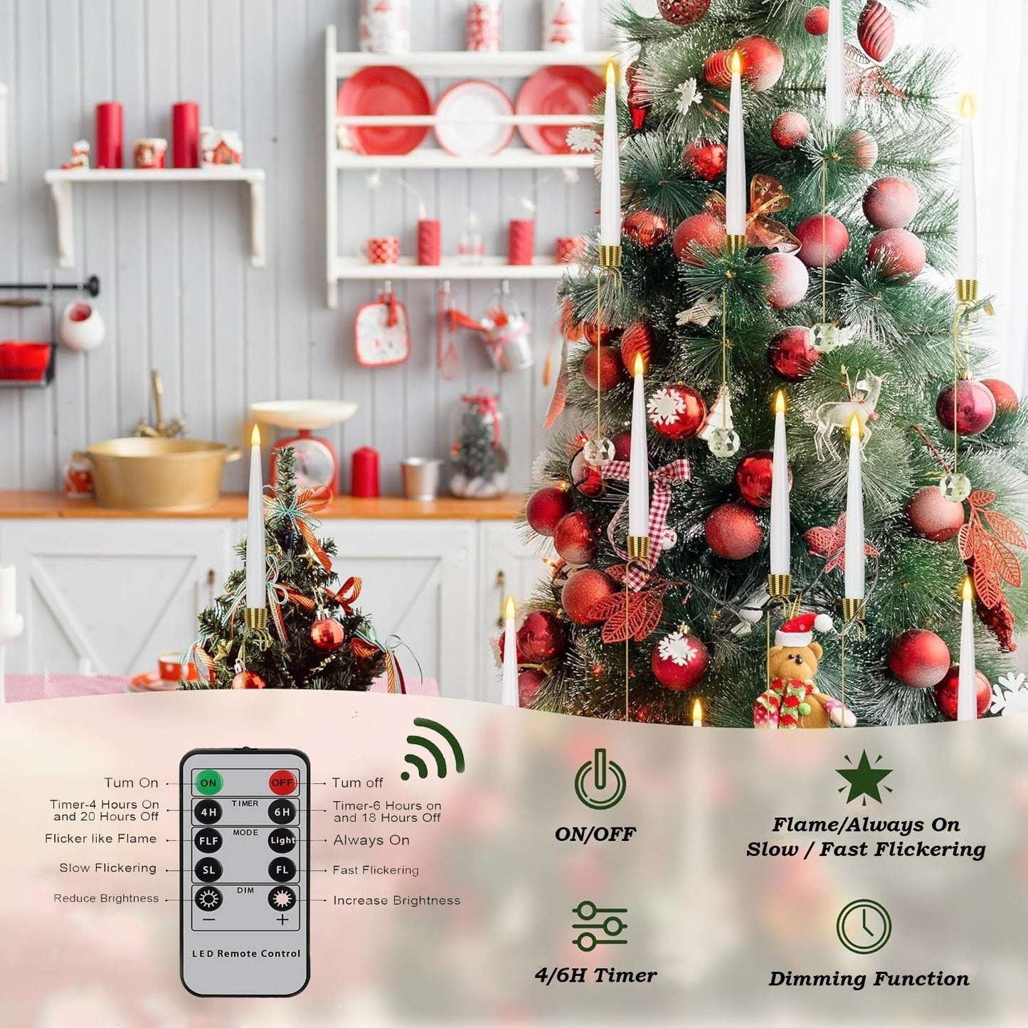 🎄Christmas Tree Led Candles with Clear Crystal Ball Hook