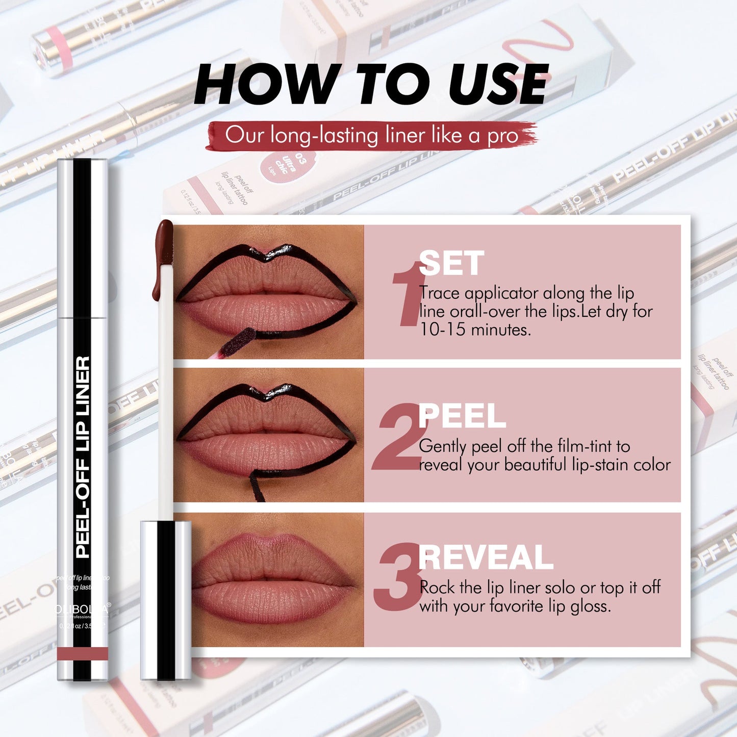 4Pcs Peel Off Lip Liner Stain Set Waterproof Nude Matte Lip Tint