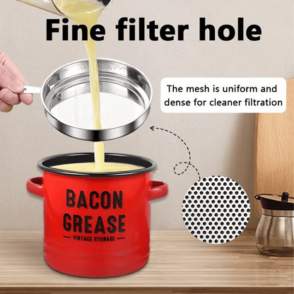 Top Christmas Gift 2025 🎅-42 oz bacon grease container with strainer and food-grade silicone spatula