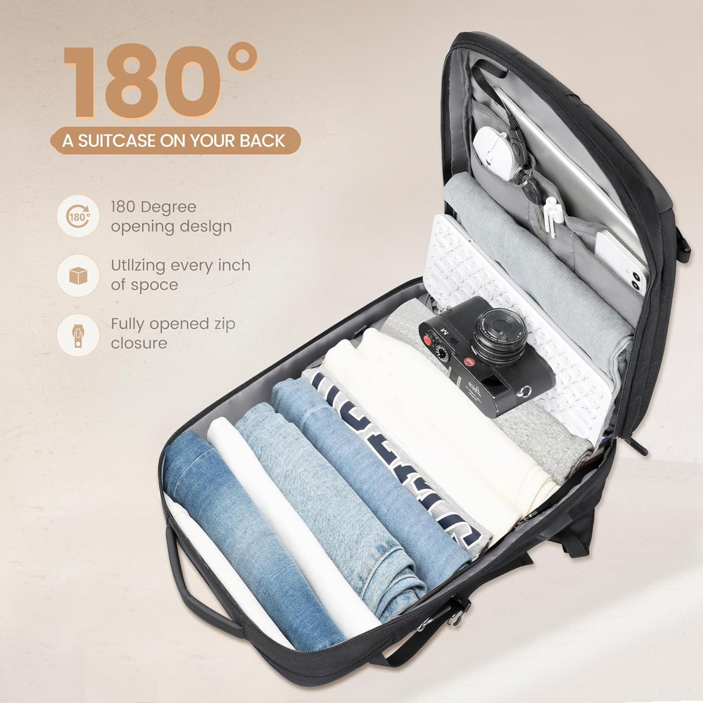 40L Expandable Waterproof Travel Backpack with USB Port & 17” (43.18 cm) Laptop Sleeve – AirVoyage