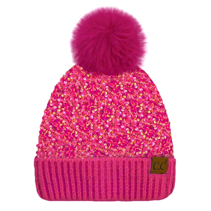 🔥Last Day 50% OFF - C.C Sequin Fur Pom Beanie