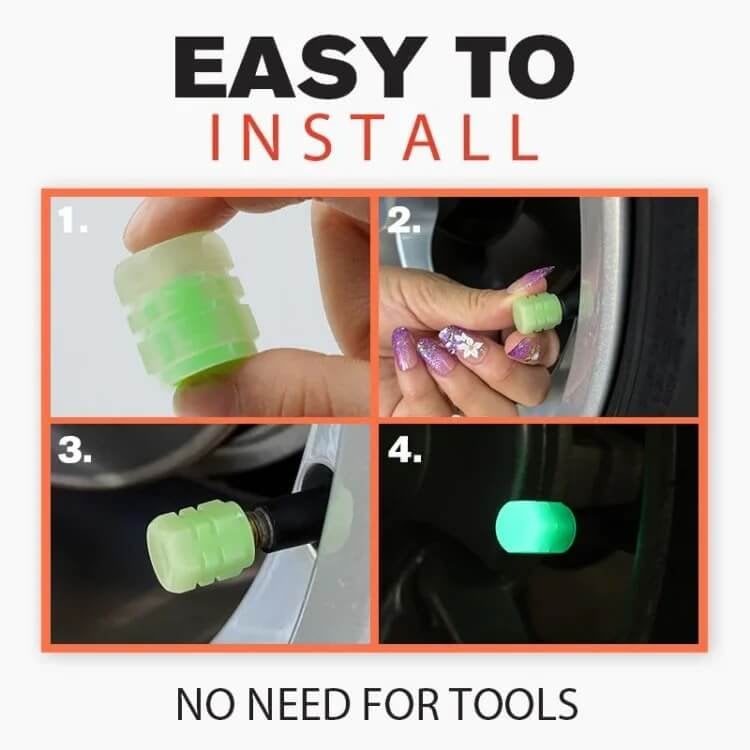50PCS Glow-in-the-Dark Car Tire Valve Cap Set - Durable, Easy-to-Install, No-Tool-Required Accessories for Safe Night Driving - Perfect for Most Vehicle Tires