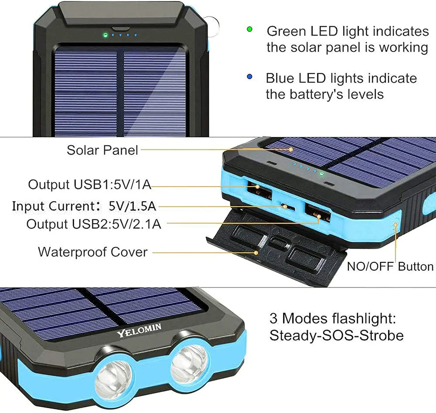 500000mAh Solar Charger - Waterproof & Portable Power Bank