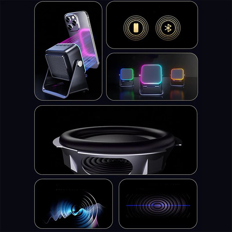 🎶📱  5-in-1 Wireless Induction Bluetooth Speaker with Adjustable Phone Stand