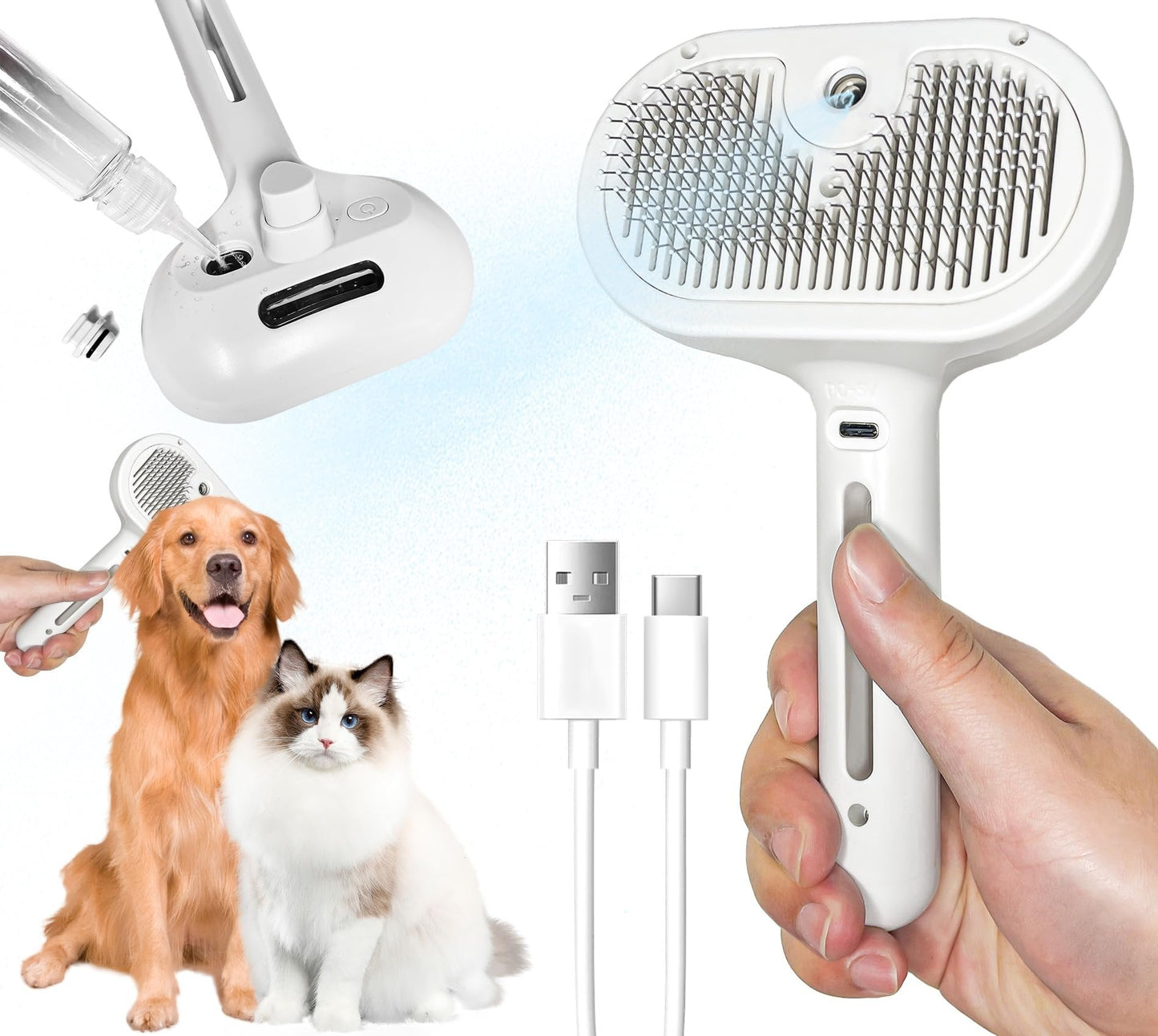 Self-Cleaning Spray Cat Brush for Shedding