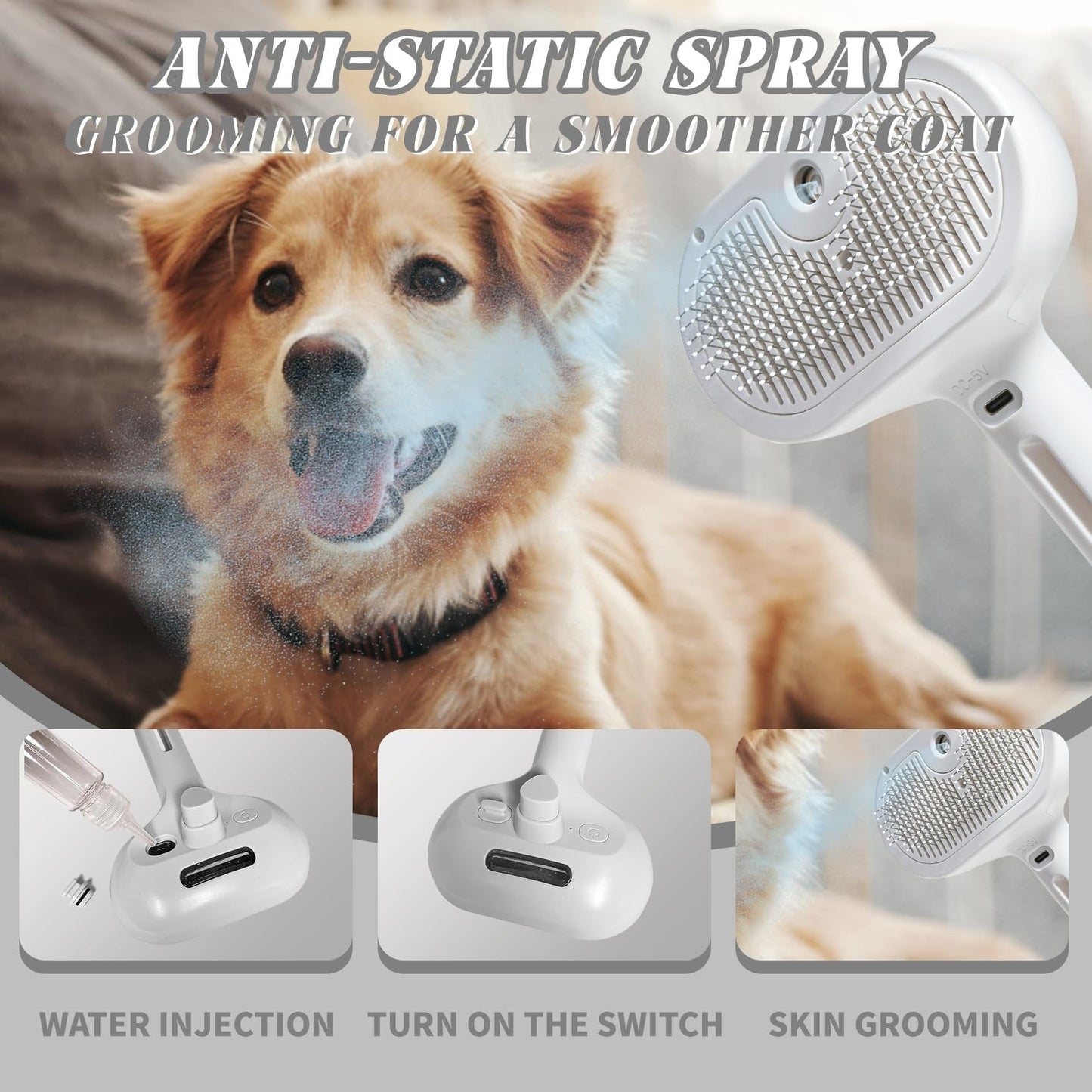 Self-Cleaning Spray Cat Brush for Shedding