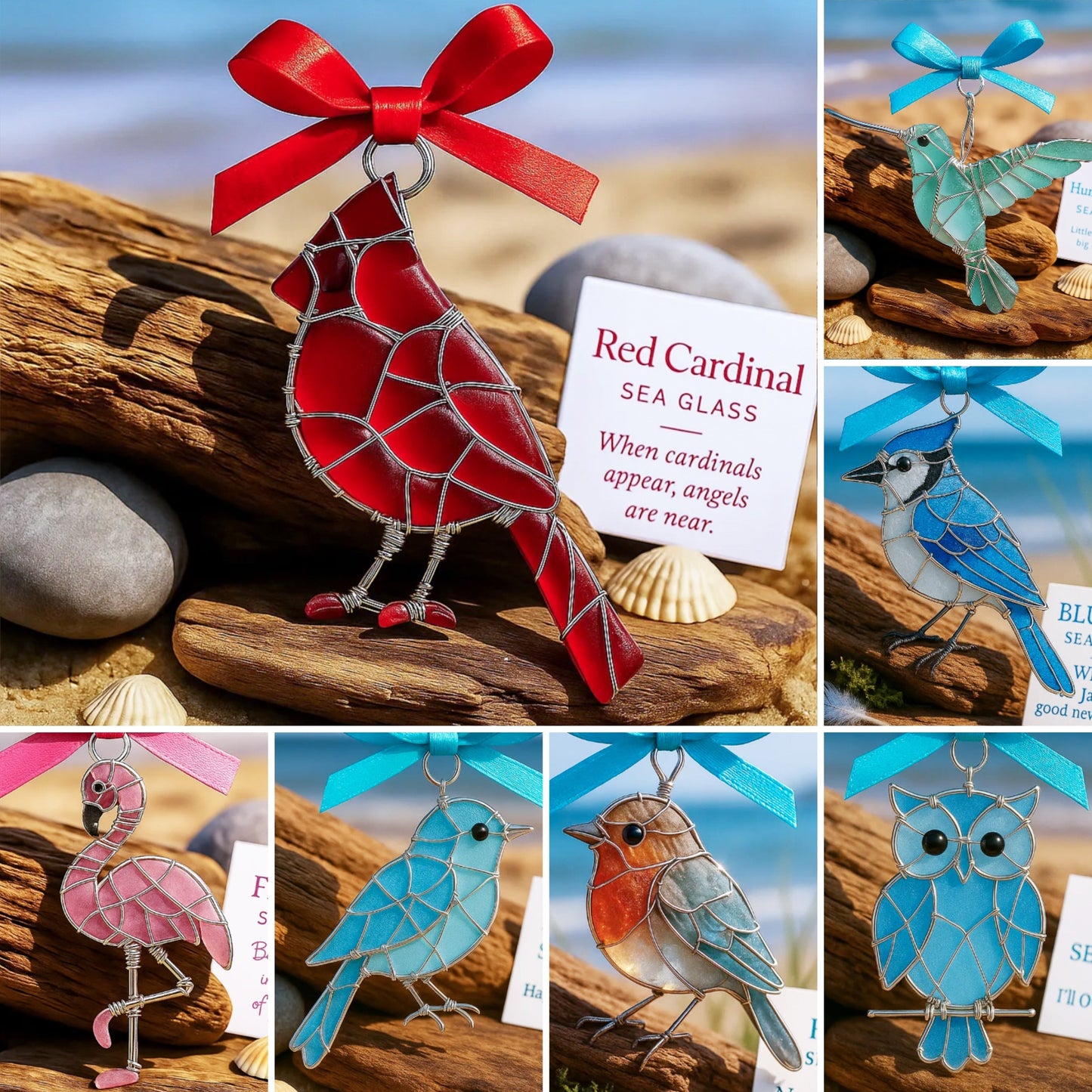Handmade Sea Glass Bird Ornament
