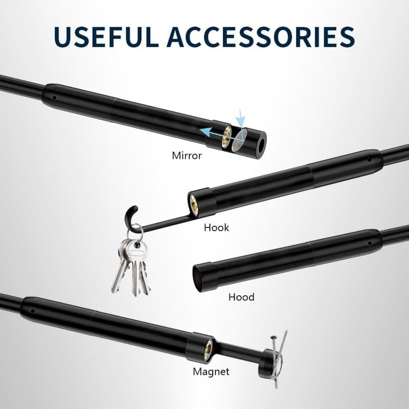 16.4ft Endoscope Camera with Light for iPhone and Android, 1920P HD IP67 Waterproof Borescope with 8 Adjustable LED Lights, Semi-Rigid Snake Camera, 7.9mm Black, Diagnostic Tool