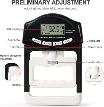 Hand Dynamometer Grip Strength Tester – 198 lbs/90 kg Digital Hand Strength Trainer