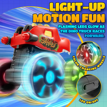 🚗 Press & Go Dino Truck Toy with Motion Activated Light for Toddlers