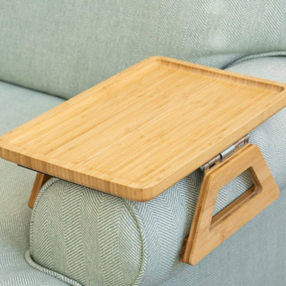Bamboo Couch Armrest Tray with Clip-On Design