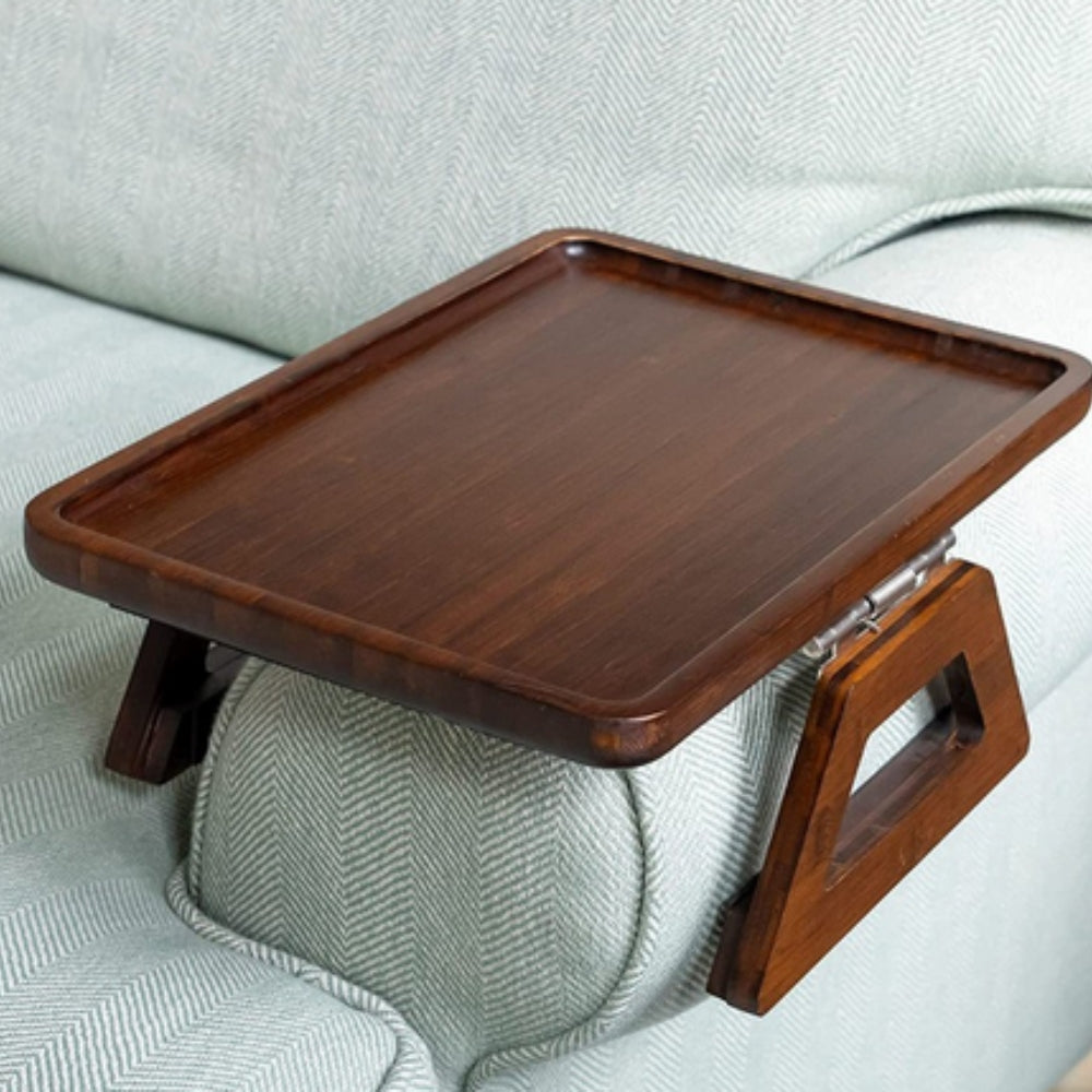 Bamboo Couch Armrest Tray with Clip-On Design