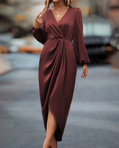 Agnès - Belted Long Sleeve Dress with Slit