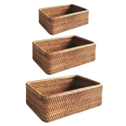 Handwoven Rectangular Rattan Organizer Basket