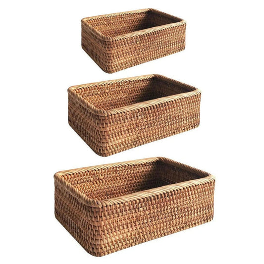 Handwoven Rectangular Rattan Organizer Basket
