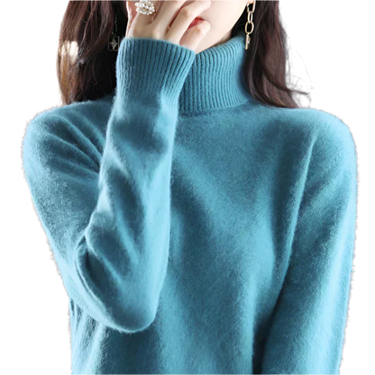 AuroraWeave 100% Cashmere Turtleneck For Women Autumn Knit