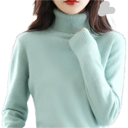 AuroraWeave 100% Cashmere Turtleneck For Women Autumn Knit