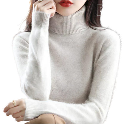 AuroraWeave 100% Cashmere Turtleneck For Women Autumn Knit