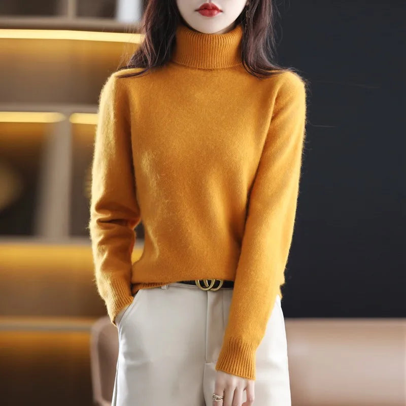 AuroraWeave 100% Cashmere Turtleneck For Women Autumn Knit