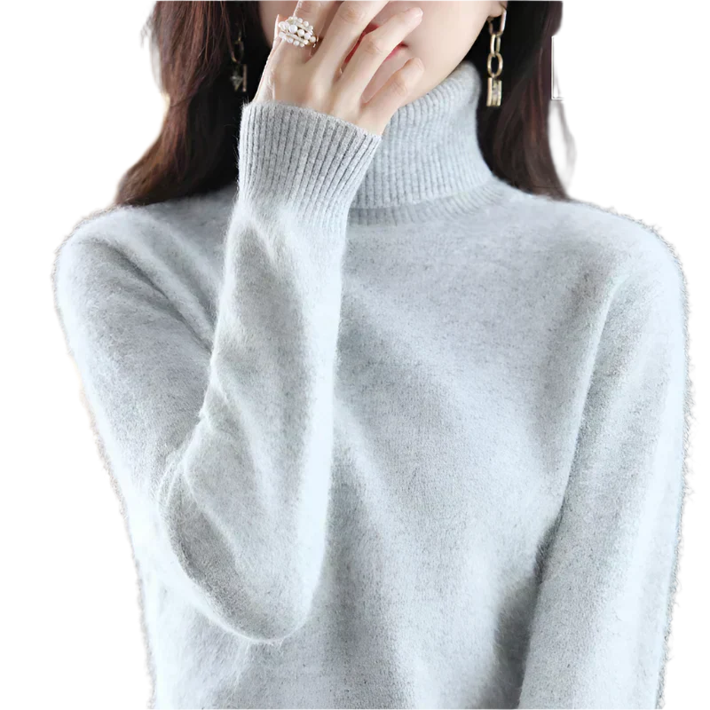 AuroraWeave 100% Cashmere Turtleneck For Women Autumn Knit