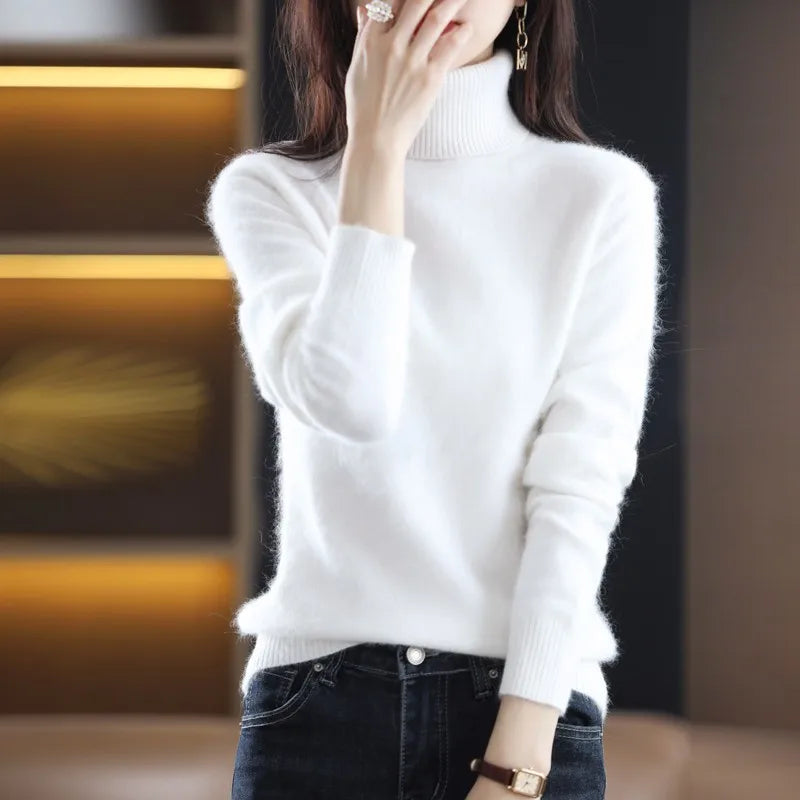 AuroraWeave 100% Cashmere Turtleneck For Women Autumn Knit