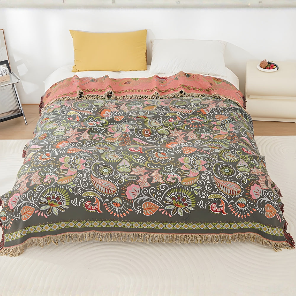 Boho Floral Reversible Throw Blanket - Cotton Gauze